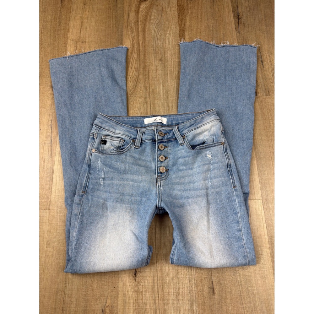 KanCan High Rise Distressed Flare Jeans Light Wash Button Fly Womens 7 27